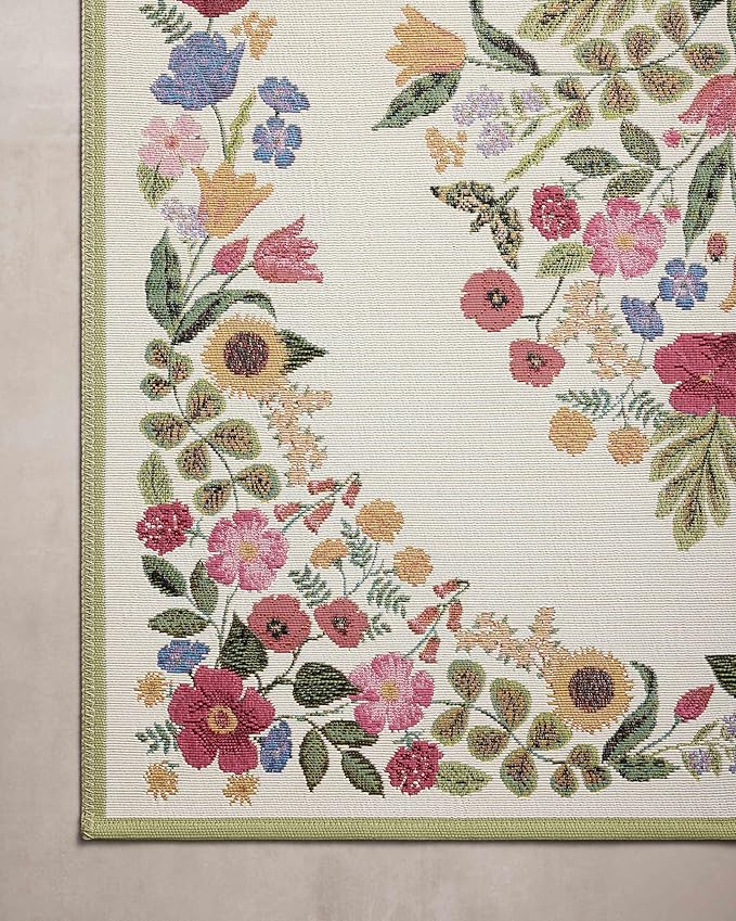 Loloi Rifle Paper Co. Perennial Collection Blossom PRN-01 Cream 2'-5" x 7'-8" Indoor/Outdoor Runner Rug