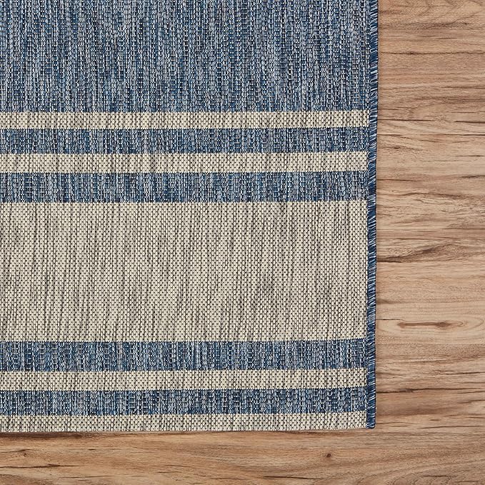 LR Home 5 x 7 Indoor/Outdoor Area Rug for Home Decor | Nautical Anchor carpet for living room, bedroom, playroom, patio, garden | Modern farmhouse rug | Denim Blue/Gray
