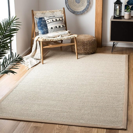 SAFAVIEH Natural Fiber Collection Area Rug - 5' x 8', Marble & Linen, Border Sisal Design, Easy Care, Ideal for High Traffic Areas in Living Room, Bedroom (NF143B)