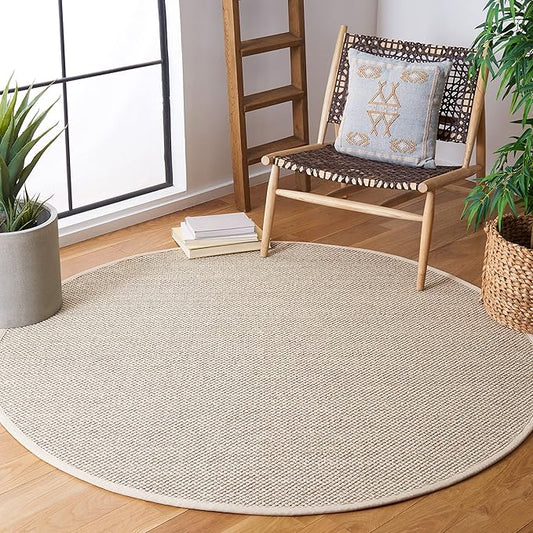 SAFAVIEH Natural Fiber Collection 5' Round Marble/Beige NF143C Border Premium Sisal Entryway Foyer Living Room Bedroom Kitchen Area Rug