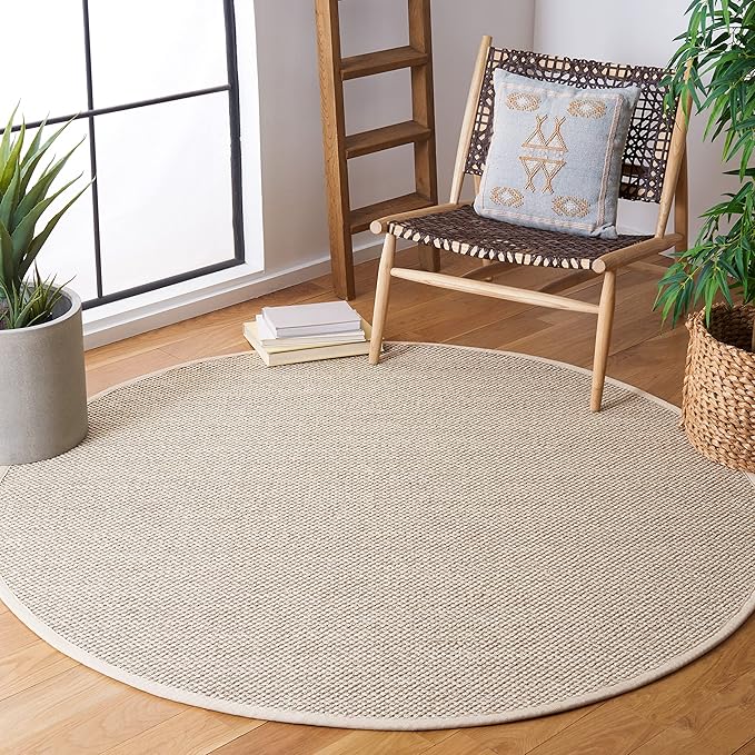 SAFAVIEH Natural Fiber Collection 11' Round Marble/Beige NF143C Border Sisal Entryway Foyer Living Room Bedroom Kitchen Area Rug