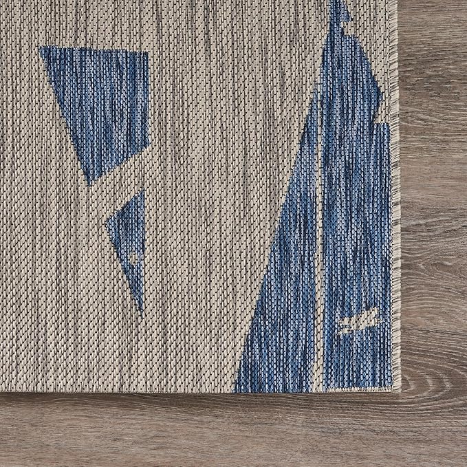 LR Home Marina Indoor/Outdoor Rug, 7'9" x 9'9" (Rectangular), Gray/Blue