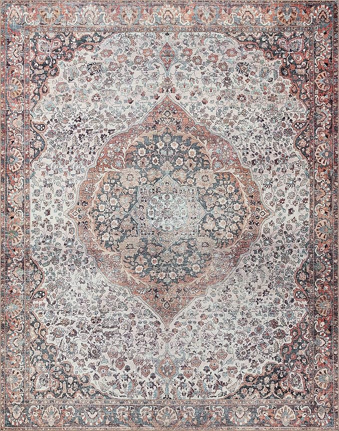 Loloi II Wynter Collection WYN-01 Red/Multi 2'-3" x 3'-9", .13" Thick, Accent Rug, Soft, Durable, Printed, Vintage Inspired, Low Pile, Non-Shedding, Easy Clean, Living Room Rug