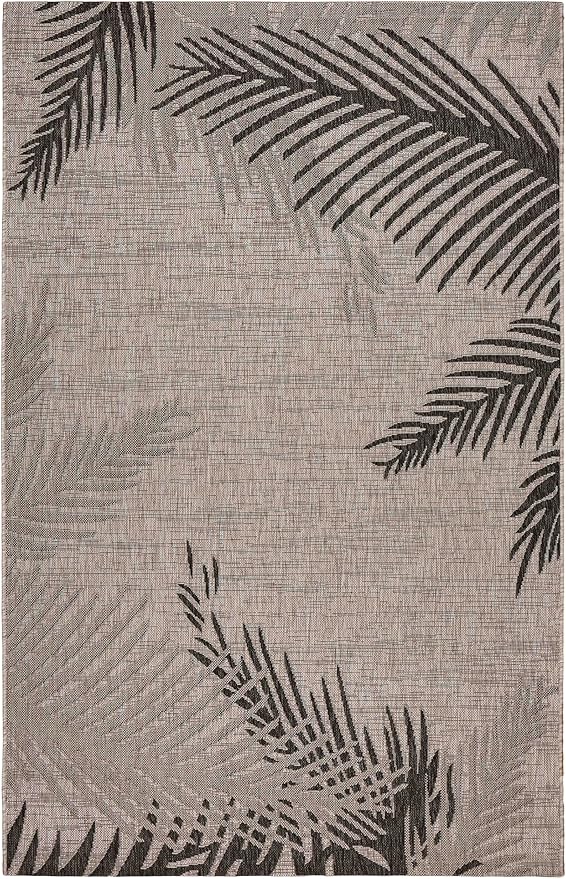 LR Home 3 x 5 Indoor/Outdoor Area Rug for Home Decor | Floral Carpet Suitable for Living Room, Bedroom, Playroom, Patio, Garden | Tropical Farmhouse Rug | Black/Gray