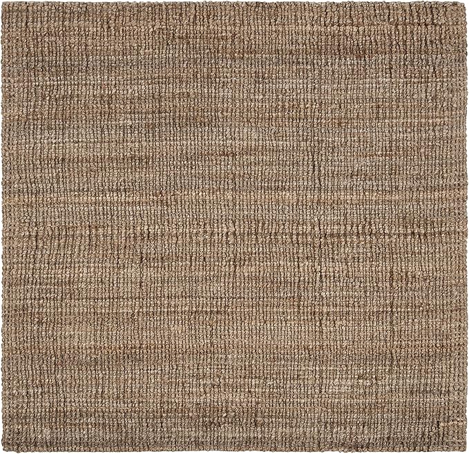 SAFAVIEH Natural Fiber Collection Area Rug - 8' Square, Natural & Grey, Handmade Chunky Textured Jute 0.75-inch Thick, Ideal for High Traffic Areas in Living Room, Bedroom (NF447M)