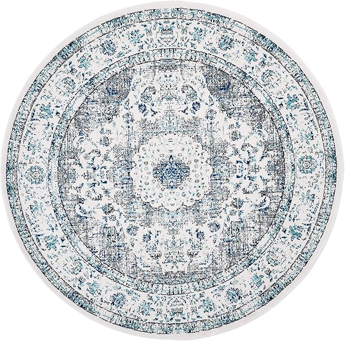 SAFAVIEH Evoke Collection 9' Round Ivory/Grey EVK220D Shabby Chic Oriental Medallion Non-Shedding Dining Room Entryway Foyer Living Room Bedroom Area Rug
