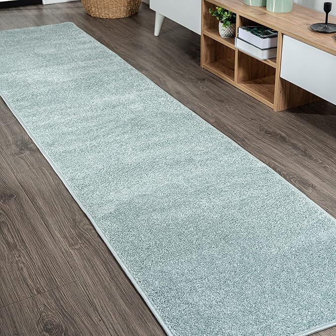 JONATHAN Y SEU100S-216 Haze Solid Low-Pile Indoor Runner Rug, Coastal, Bohemian, Minimalist, Classic, Casual for Bedroom,Kitchen,Living Room,Non Shedding,Easy-Washing, Blue, 2 X 16