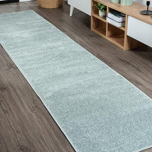 JONATHAN Y SEU100S-216 Haze Solid Low-Pile Indoor Runner Rug, Coastal, Bohemian, Minimalist, Classic, Casual for Bedroom,Kitchen,Living Room,Non Shedding,Easy-Washing, Blue, 2 X 16
