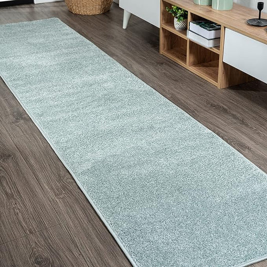 JONATHAN Y SEU100S-28 Haze Solid Low-Pile Indoor Runner-Rug, Coastal, Bohemian, Minimalist Easy-Cleaning,Bedroom,Kitchen,Living Room,Non Shedding, Light Blue, 2 X 8