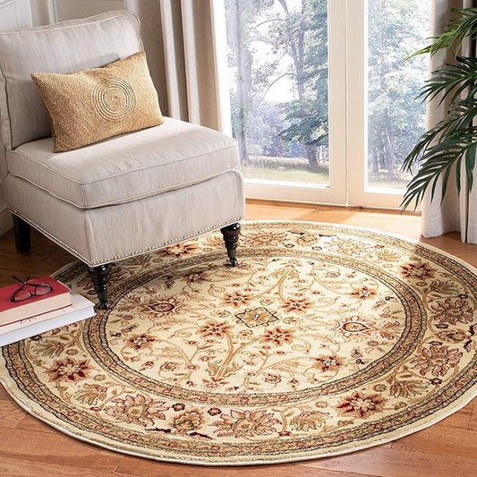 SAFAVIEH Lyndhurst Collection 5'3" Round Ivory / Ivory LNH212L Traditional Oriental Non-Shedding Dining Room Entryway Foyer Living Room Bedroom Area Rug