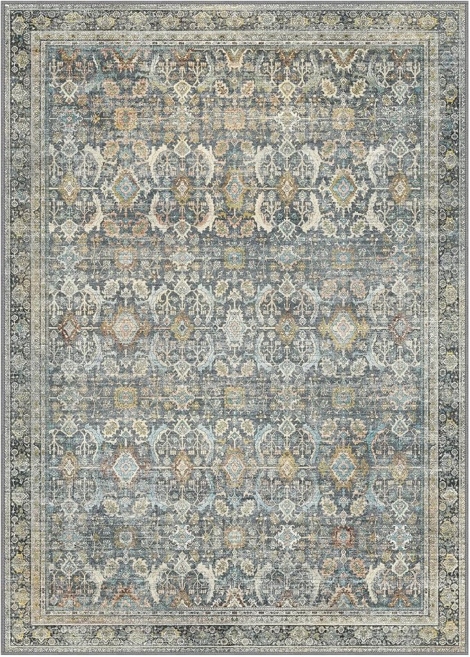 5X7 Area Rugs Machine Washable Rugs for Living Room, Vintage Boho Large Rugs for Bedroom Dining Room, Non Slip Indoor Soft Distressed Lightweight Thin Low Pile Carpet, Terracotta