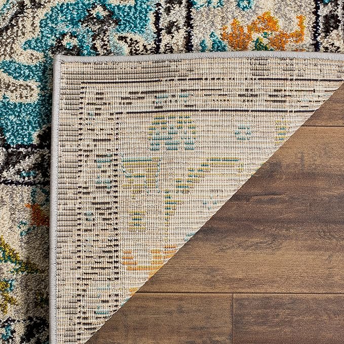 SAFAVIEH Monaco Collection 2'2" x 10' GreyLight Blue MNC243G Boho Chic Medallion Distressed Non-Shedding Living Room Entryway Foyer Hallway Bedroom Runner Rug