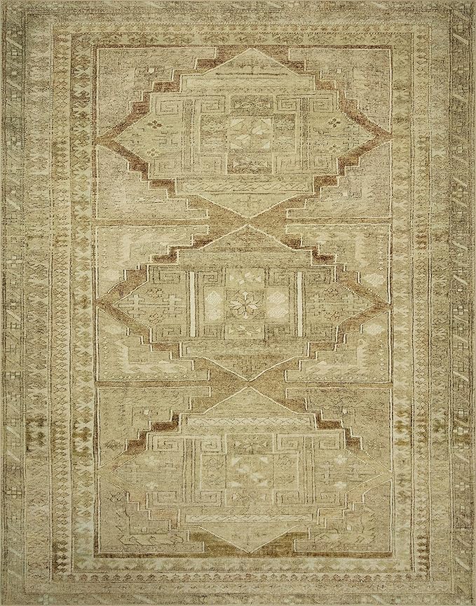 Loloi Magnolia Home by Joanna Gaines Sinclair Collection SIN-02 Khaki/Tobacco 7'-6" x 9'-6", .25" Pile Height, Machine Washable, Area Rug