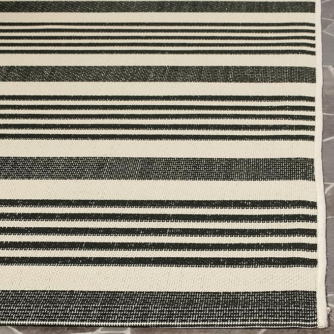 SAFAVIEH Courtyard Collection Runner Rug - 2'3' x 8', Black & Bone, Stripe Design, Non-Shedding & Easy Care, Indoor/Outdoor & Washable-Ideal for Patio, Backyard, Mudroom (CY6062-216)