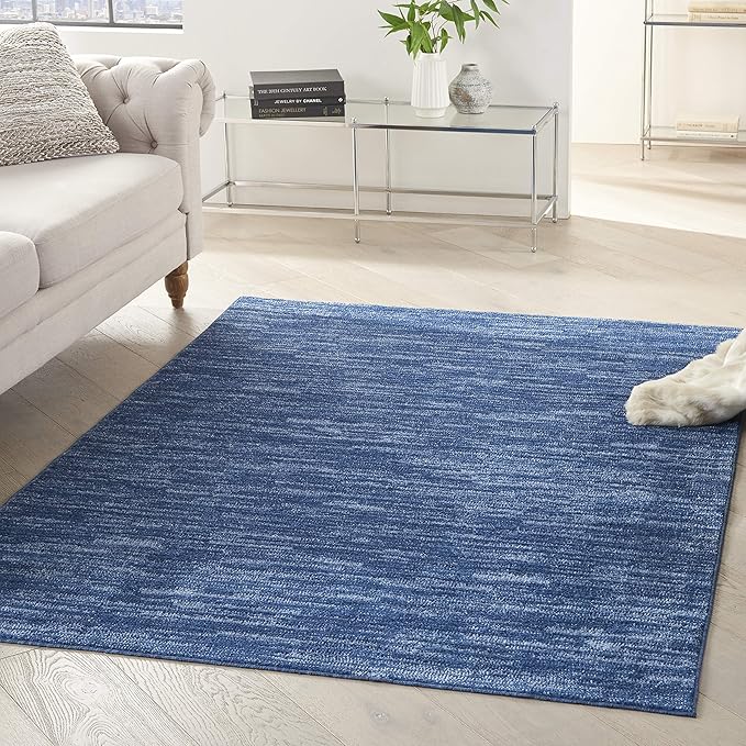 Nourison Essentials Indoor/Outdoor Navy Blue 6' x 9' Area Rug, Easy Cleaning, Non Shedding, Bed Room, Living Room, Dining Room, Backyard, Deck, Patio (6x9)