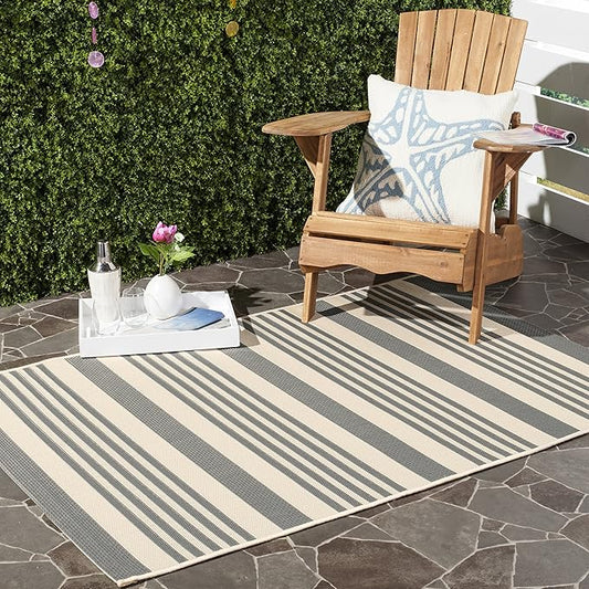 SAFAVIEH Courtyard Collection Accent Rug - 2'7" x 5', Grey & Bone, Stripe Design, Non-Shedding & Easy Care, Indoor/Outdoor & Washable-Ideal for Patio, Backyard, Mudroom (CY6062-236)