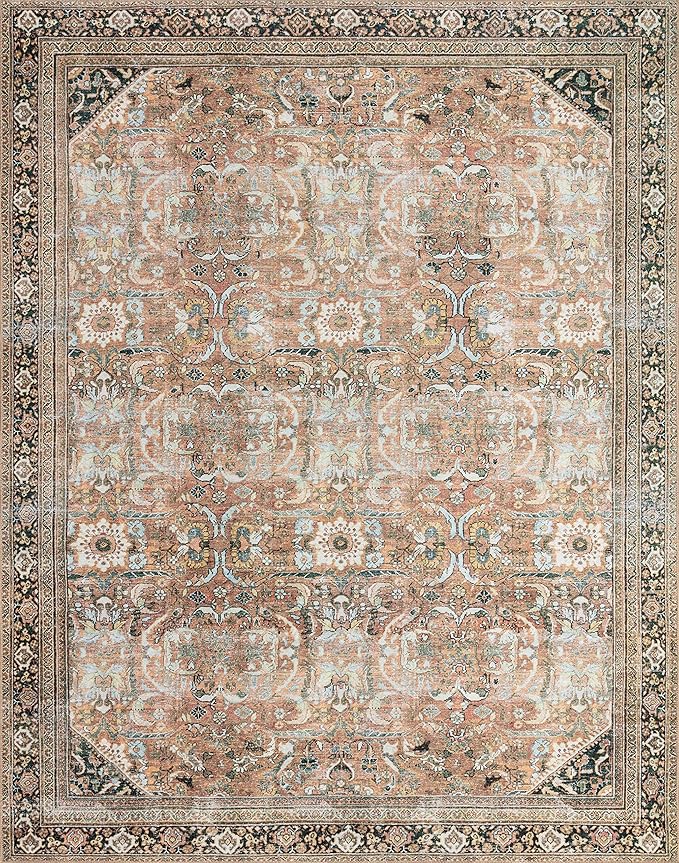 Loloi II Wynter Collection WYN-02 Auburn/Multi 5'-0" x 7'-6", .13" Thick, Area Rug, Soft, Durable, Printed, Vintage Inspired, Low Pile, Non-Shedding, Easy Clean, Living Room Rug