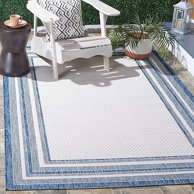 SAFAVIEH Courtyard Collection Area Rug - 10' x 14', Ivory & Navy, Non-Shedding & Easy Care, Indoor/Outdoor & Washable-Ideal for Patio, Backyard, Mudroom (CY8475-53412)