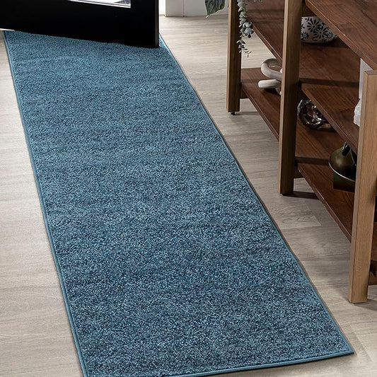JONATHAN Y SEU100H-216 Haze Solid Low-Pile Indoor Runner Rug, Coastal, Bohemian, Minimalist, Classic, Casual for Bedroom,Kitchen,Living Room,Non Shedding,Easy-Washing, Blue, 2 X 16