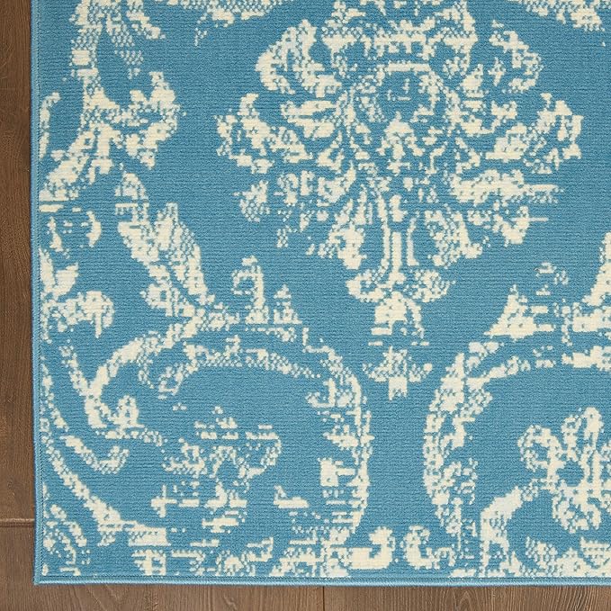 Nourison Jubilant Damask Blue 5'3'' x 7'3'' Area-Rug, Easy-Cleaning, Non Shedding, Bed Room, Living Room, Dining Room, Kitchen (5x7)