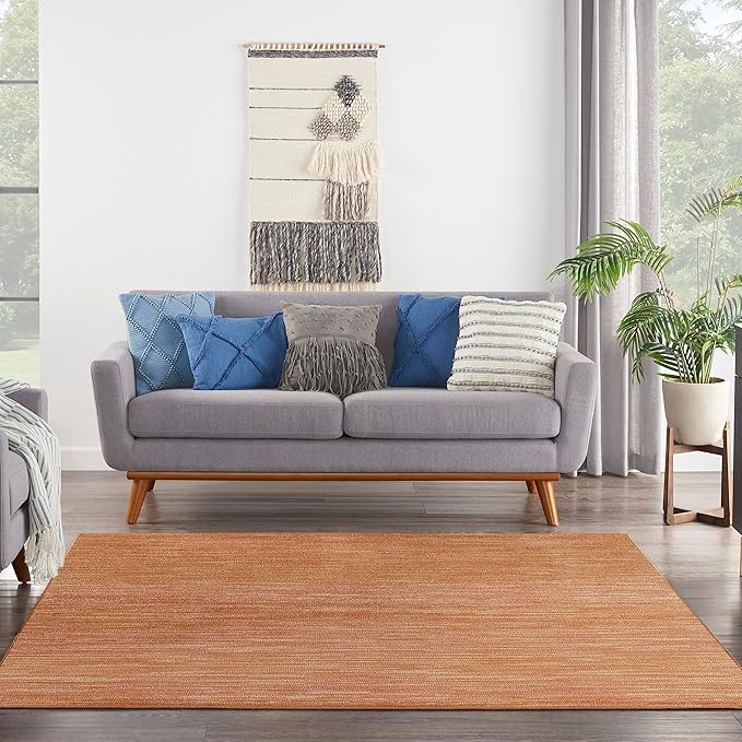 Nourison Essentials Indoor/Outdoor Rust 5' x Square Area Rug, Easy Cleaning, Non Shedding, Bed Room, Living Room, Dining Room, Backyard, Deck, Patio (5 Square)