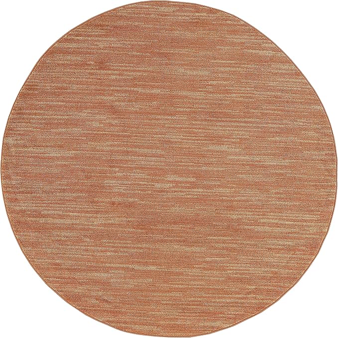 Nourison Essentials Indoor/Outdoor Rust 6' x Round Area Rug, Easy Cleaning, Non Shedding, Bed Room, Living Room, Dining Room, Backyard, Deck, Patio (6 Round)