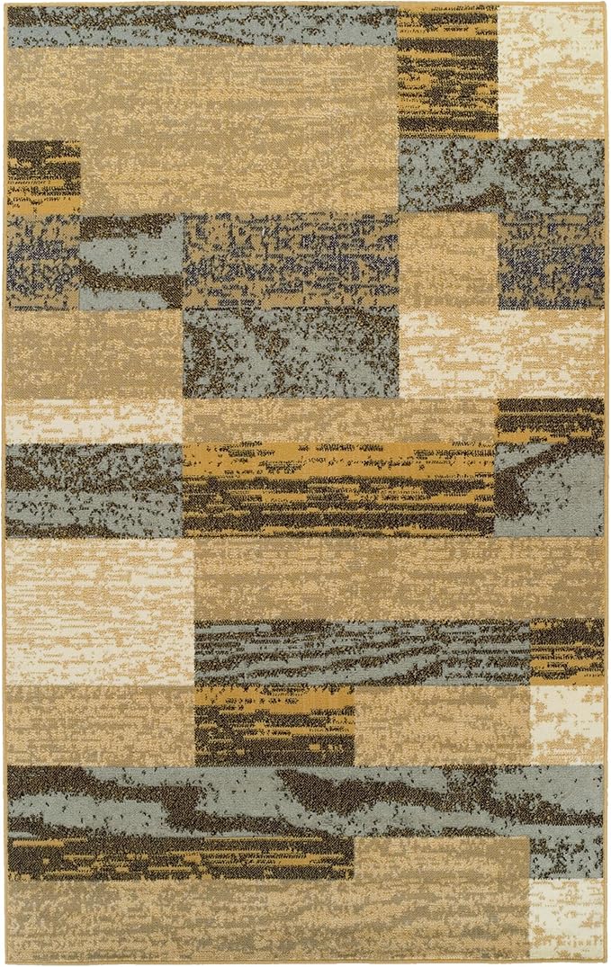 Superior Indoor Area Rug, Jute Backed, Modern Geometric Patchwork Floor Decor for Bedroom, Office, Living Room, Entryway, Hardwood Floors, Rockwood Collection, 5' x 8', Light Blue-Beige