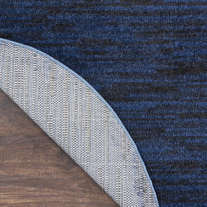 Nourison Essentials Indoor/Outdoor Midnight Blue 8' x Round Area Rug, Easy Cleaning, Non Shedding, Bed Room, Living Room, Dining Room, Backyard, Deck, Patio (8 Round)