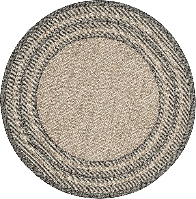 SAFAVIEH Courtyard Collection 4' Round Natural / Black CY8475 Indoor/ Outdoor Patio Backyard Mudroom Area Rug