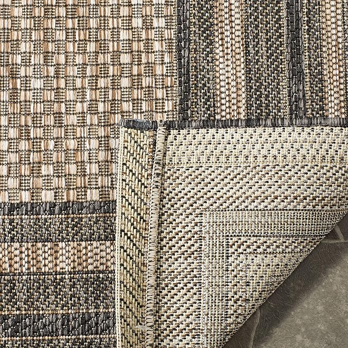 SAFAVIEH Courtyard Collection Area Rug - 4' Square, Natural & Black, Non-Shedding & Easy Care, Indoor/Outdoor & Washable-Ideal for Patio, Backyard, Mudroom (CY8475-37312)