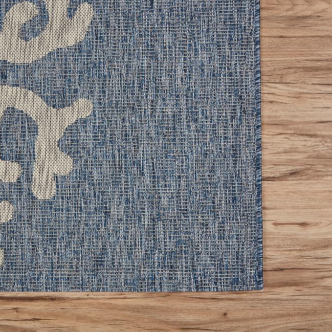 LR Home 2 x 3 Indoor/Outdoor Area Rug for Home Decor | Coastal Reef Carpet for Living Room, Bedroom, playroom, Patio, Garden | Modern Farmhouse Rug | Navy Blue/Gray