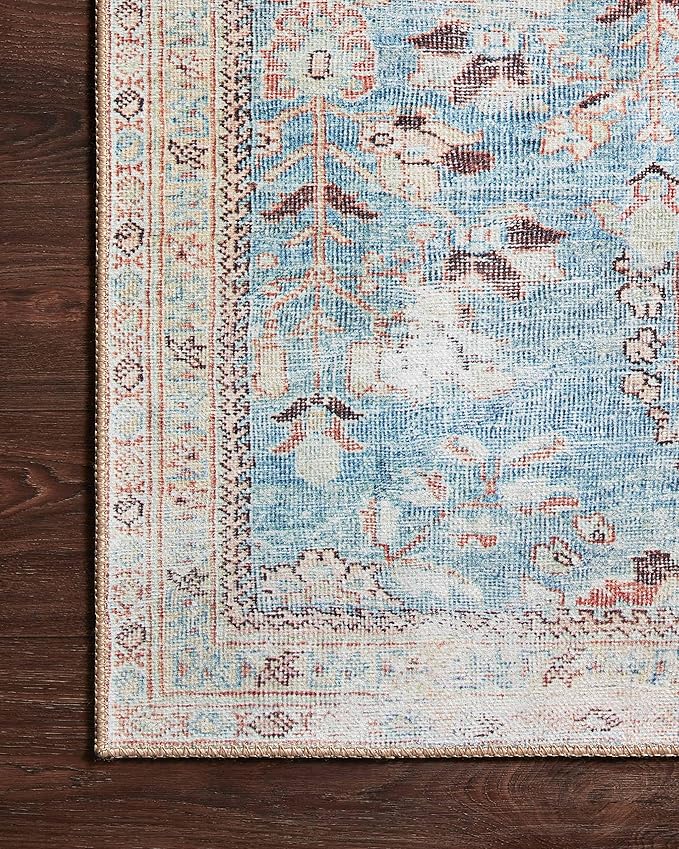 Loloi II Wynter Collection WYN-06 Teal/Multi 2'-3" x 3'-9", .13" Thick, Accent Rug, Soft, Durable, Printed, Vintage Inspired, Low Pile, Non-Shedding, Easy Clean, Living Room Rug