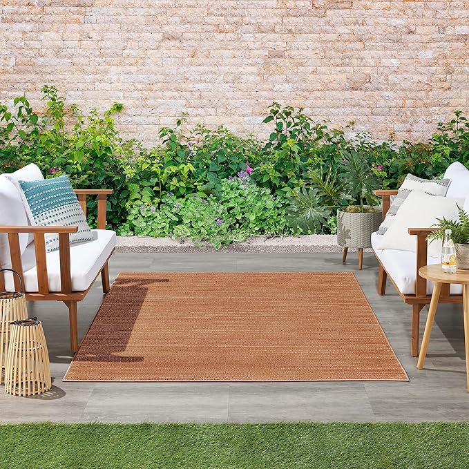 Nourison Essentials Indoor/Outdoor Rust 4' x 6' Area Rug, Easy Cleaning, Non Shedding, Bed Room, Living Room, Dining Room, Backyard, Deck, Patio (4x6)