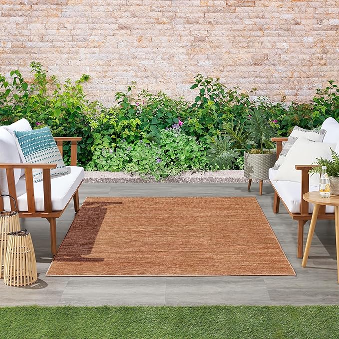 Nourison Essentials Indoor/Outdoor Rust 4' x 6' Area Rug, Easy Cleaning, Non Shedding, Bed Room, Living Room, Dining Room, Backyard, Deck, Patio (4x6)