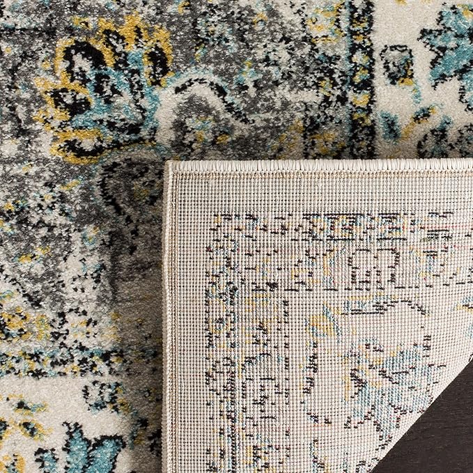 SAFAVIEH Evoke Collection 2'2" x 5' Grey / Gold EVK220B Shabby Chic Oriental Medallion Non-Shedding Living Room Bedroom Area Rug
