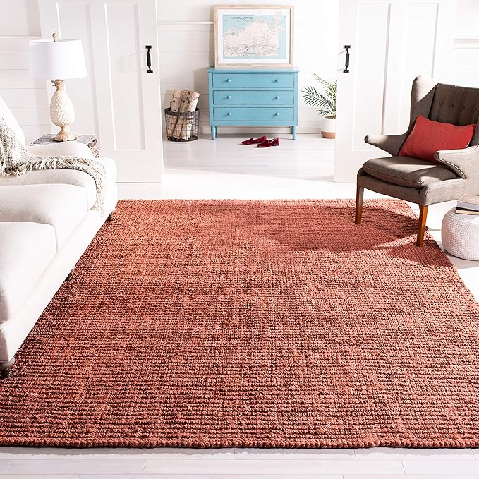 Safavieh Natural Fiber Collection Area Rug - 10' x 14', Rust, Handmade Chunky Textured Jute 0.75-inch Thick, Ideal for High Traffic Areas in Living Room, Bedroom (NF447C)