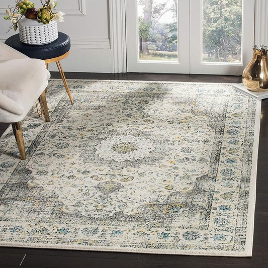 SAFAVIEH Evoke Collection 2'2" x 5' Grey / Gold EVK220B Shabby Chic Oriental Medallion Non-Shedding Living Room Bedroom Area Rug