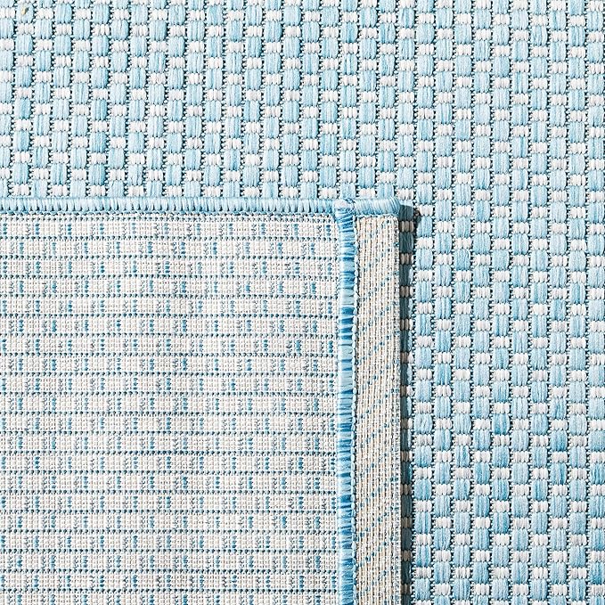SAFAVIEH Courtyard Collection 7'1" Round Aqua/Grey CY8521 Indoor/ Outside Waterproof Easy cleansingPatio Backyard Mudroom Area Mat