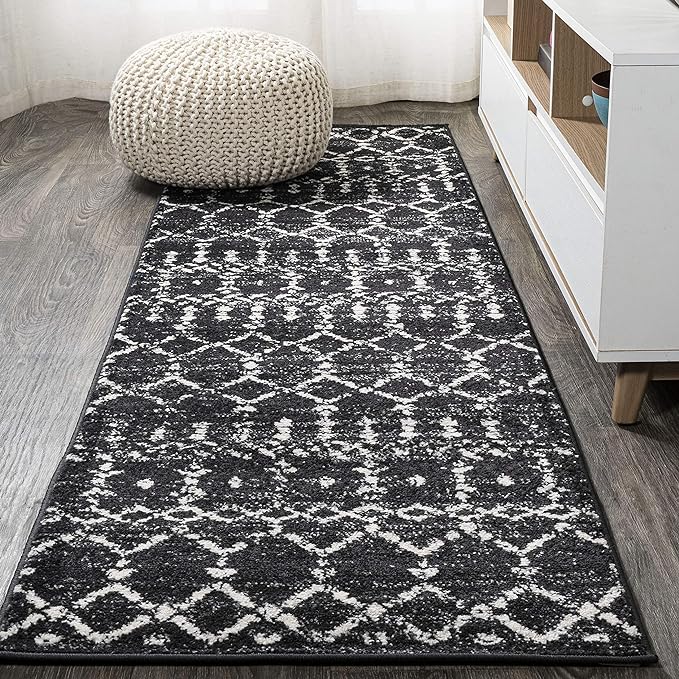JONATHAN Y MOH101D-214 Moroccan Hype Boho Vintage Diamond Black/Ivory 2 ft. x 14 ft. Runner Rug, Pet Friendly, Non Shedding, Stain Resistant, Easy-Cleaning for Home, Bedroom, Living Room, Kitchen