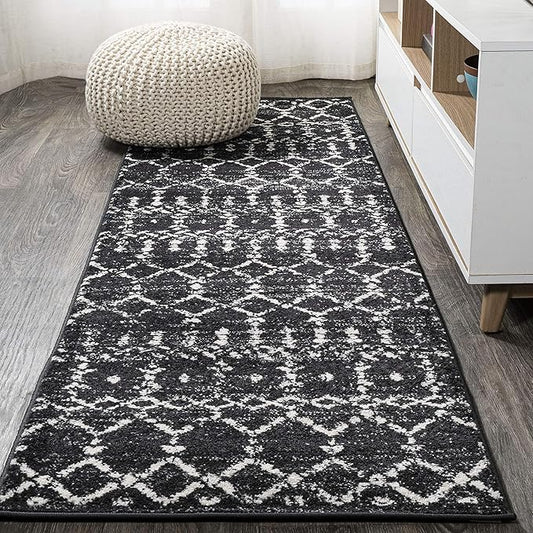 JONATHAN Y MOH101D-220 Moroccan Hype Boho Vintage Diamond Black/Ivory 2 ft. x 20 ft. Runner Rug, Pet Friendly, Non Shedding, Stain Resistant, Easy-Cleaning for Home, Bedroom, Living Room, Kitchen