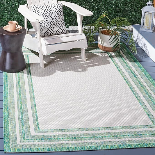SAFAVIEH Courtyard Collection Area Rug - 10' x 14', Ivory & Green, Indoor/Outdoor, Weather Resistant & Washable, Ideal for Patio, Backyard, Mudroom, Deck (CY8475)