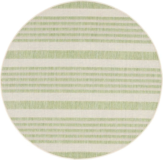 SAFAVIEH Courtyard Collection 4' Round Beige/Sweet Pea CY6062 Stripe Indoor/ Outdoor-Waterproof Easy-Cleaning Patio Backyard Mudroom Area-Rug