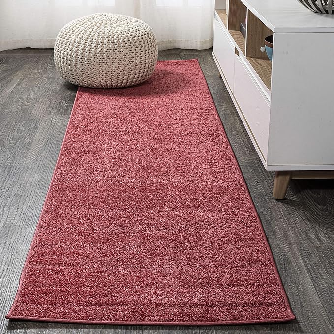 JONATHAN Y SEU100E-214 Haze Solid Low-Pile Indoor Runner Rug, Coastal, Bohemian, Minimalist, Classic, Casual for Bedroom,Kitchen,Living Room,Non Shedding,Easy-Washing, Red, 2 X 14