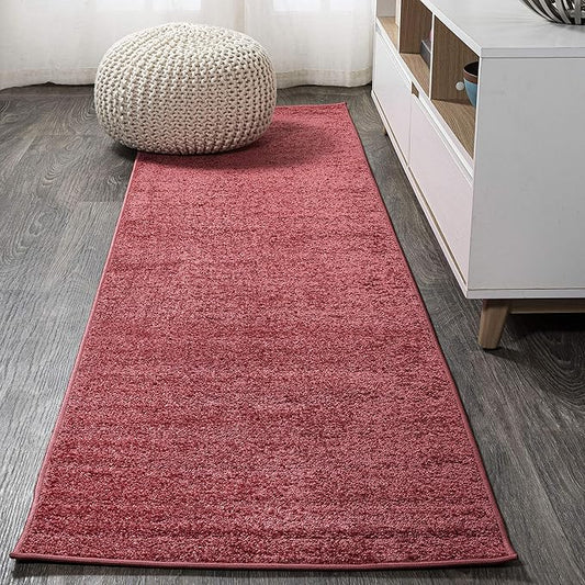 JONATHAN Y SEU100E-212 Haze Solid Low-Pile Indoor Runner Rug, Coastal, Bohemian, Minimalist, Classic, Casual for Bedroom,Kitchen,Living Room,Non Shedding,Easy-Washing, Red, 2 X 12