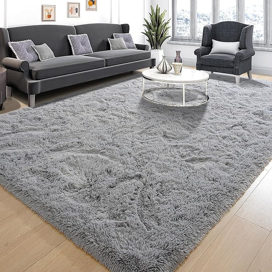 Tepook Super Soft Fluffy Rug for Bedroom, Modern Shaggy Rug Fuzzy Kids Rug for Living Room, Plush Indoor Nursery Home Decor Rug with Non-Slip Bottom, Grey, 5 X 8 Feet