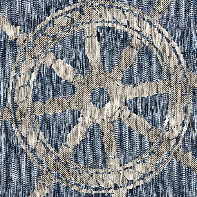 LR Home 8 x 10 Indoor/Outdoor Area Rug for Home Decor | Nautical Anchor large size carpet for living room, bedroom, playroom, patio, garden | Modern farmhouse rug | Denim Blue/Gray