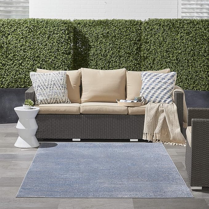 Nourison Essentials Indoor/Outdoor Blue/Grey 5' x 7' Area Rug, Easy Cleaning, Non Shedding, Bed Room, Living Room, Dining Room, Backyard, Deck, Patio (5x7)