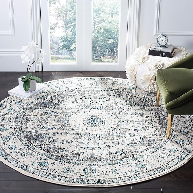 SAFAVIEH Evoke Collection 11' Round Ivory/Grey EVK220D Shabby Chic Oriental Medallion Non-Shedding Dining Room Entryway Foyer Living Room Bedroom Area Rug