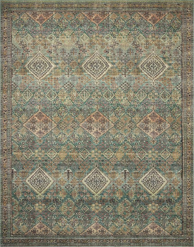 Loloi Magnolia Home by Joanna Gaines Sinclair Collection SIN-03 Turquoise/Multi 5'-0" x 7'-0", .25" Pile Height, Machine Washable, Area Rug