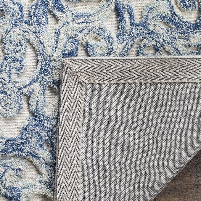 SAFAVIEH Trace Collection Runner Rug - 2'3" x 10', Blue & Ivory, Handmade Wool, Ideal for High Traffic Areas in Living Room, Bedroom (TRC103B)